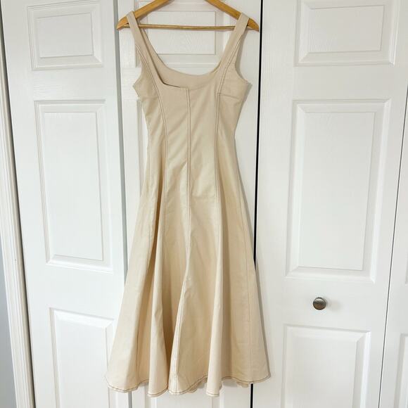 NWOT Zara Cream Ivory Topstitch Midi Square Neck Dress Women’s Size XS - Picture 6 of 14
